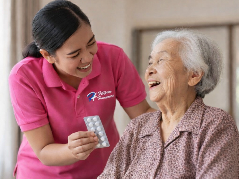 Filipino Homecare caregiver providing companionship and comfort